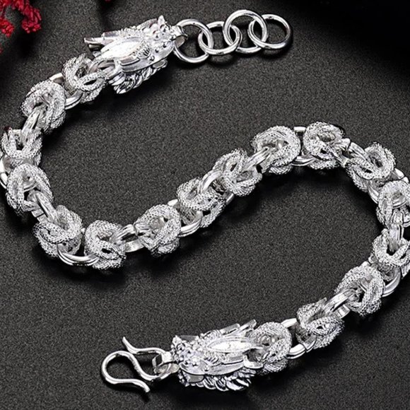 WoW Men's 8 Inch Dragon's Head's Style Bracelet Stamped  .925 Sterling Silver - Picture 4 of 5